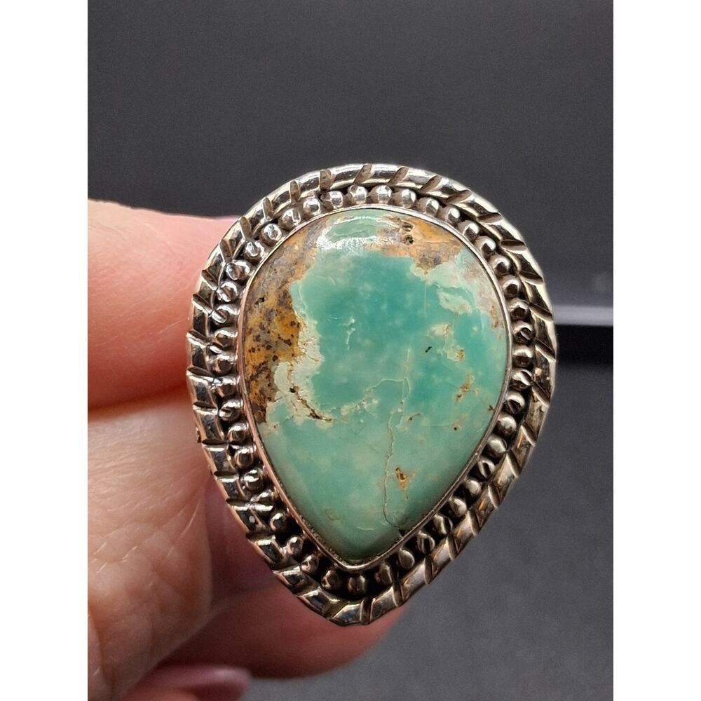 Large #8 Turquoise Ring, Size 6.75, Sterling Silver, Southwestern Style, Boho